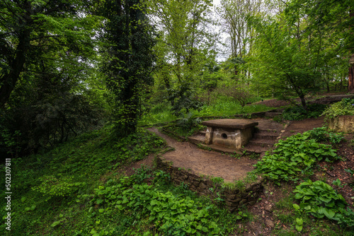 View of the dolmen in the Upper Park of the Sochi Arboretum, Sochi, Krasnodar Krai, Russia