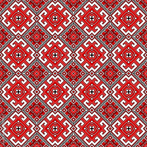 geometric ornament. ukrainian vyshyvanka motif. vector seamless pattern. black red white repetitive background. fabric swatch. wrapping paper. continuous design template for decor, textile, apparel