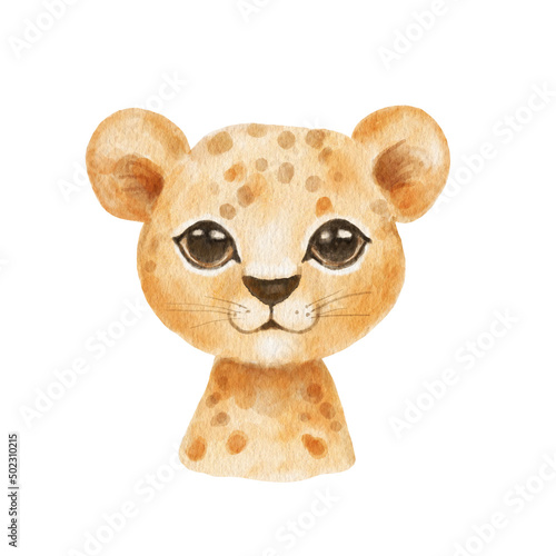 Photography Cute portrait cheetah head in cartoon style