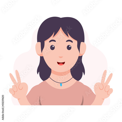 Portrait of woman with fingers posing peacefully