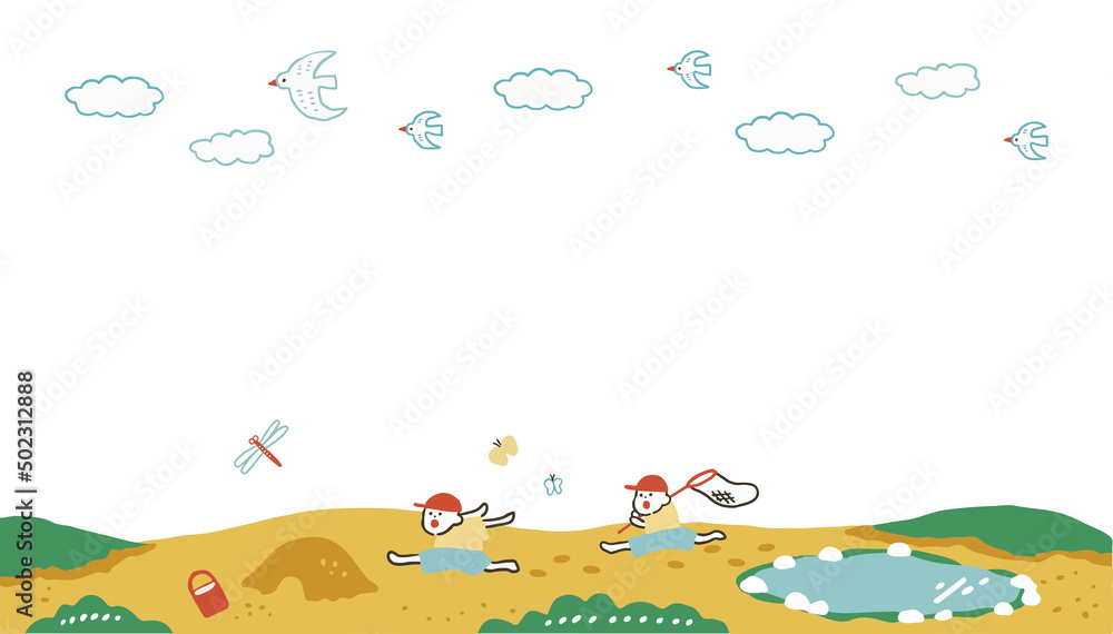 Naklejka premium 遊ぶ子供の背景ベクターイラスト フレームイラスト