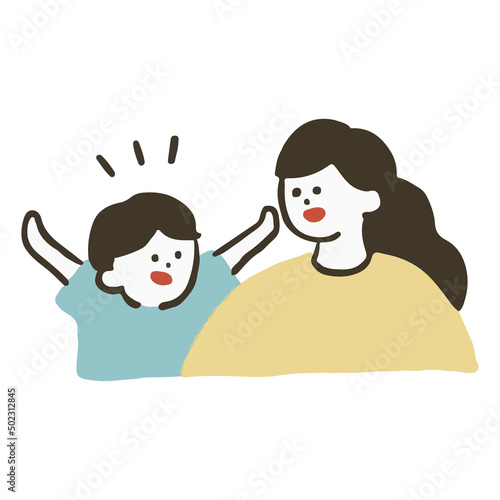 楽しそうに会話をする親子のベクターイラスト ゆるいタッチ