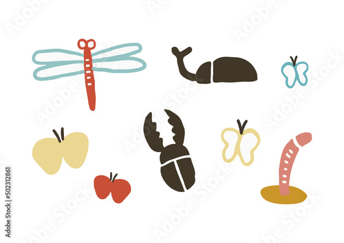 さまざまな昆虫のベクターイラストセット　北欧風