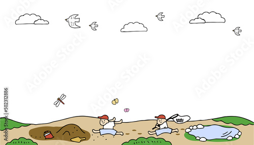 遊ぶ子供の背景ベクターイラスト　フレームイラスト
