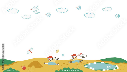 遊ぶ子供の背景ベクターイラスト　フレームイラスト