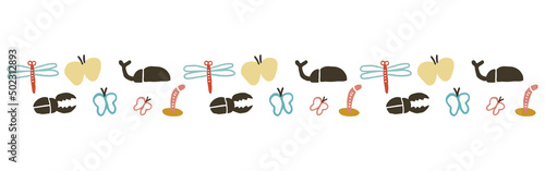 ゆるいタッチの生き物ベクターイラストライン　北欧風