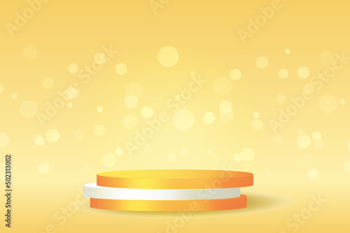 Bokeh background with 3d render orange podium. Abstact vector illustration. Luxury product mockup for award or cosmetic display. Autumn empty platform