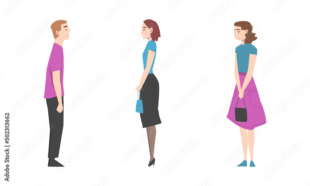 Standing Man and Woman Waiting with Patience for Something Vector Set Standing Man and Woman Waiting with Patience for Something Vector Set
