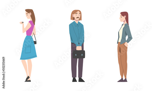 Standing Man and Woman Waiting with Patience for Something Vector Set