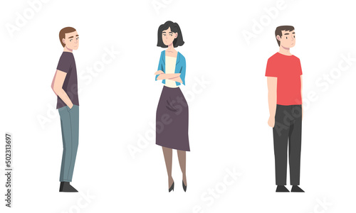 Standing Man and Woman Waiting with Patience for Something Vector Set