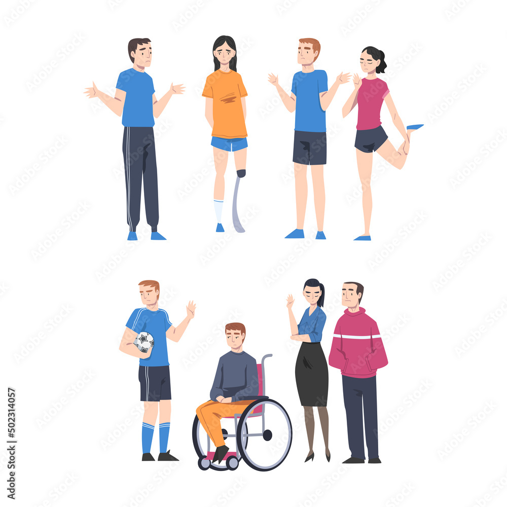 Fototapeta premium People Character with Disabilities Applying for Jobs and Rejected by Employer Vector Illustration Set