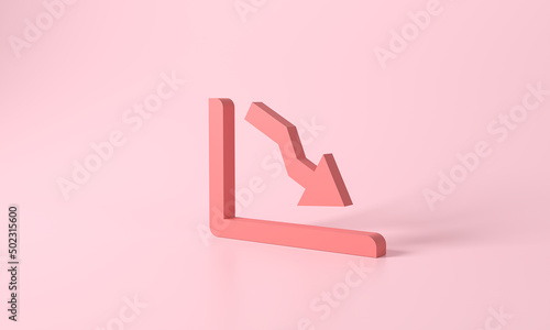 3d rendering red or pink pastel bar graph stair step to Arrow sank to failure. progress way slump to failure. Data business finance report chart, data analysis development concept. illustration