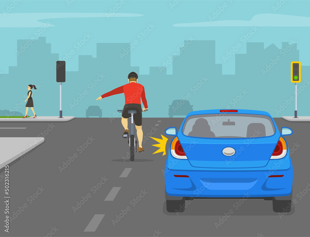 Traffic regulation on roads. Safe bicycle riding. Cyclist turning left
