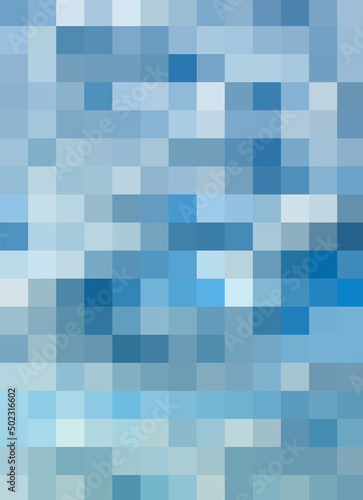 Abstract pattern, color combination, pixel effect. Squares in neon blue turquoise white grey colors, light pastel and bright shades nuances. Fresh modern background, fashion trend in color combination