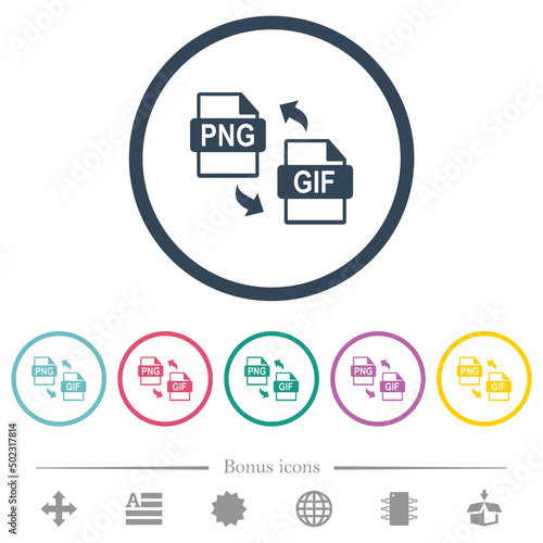 PNG GIF file conversion flat color icons in round outlines