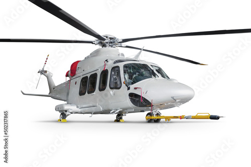 Fotografie, Tablou Luxury business helicopter with towbar isolated on white background