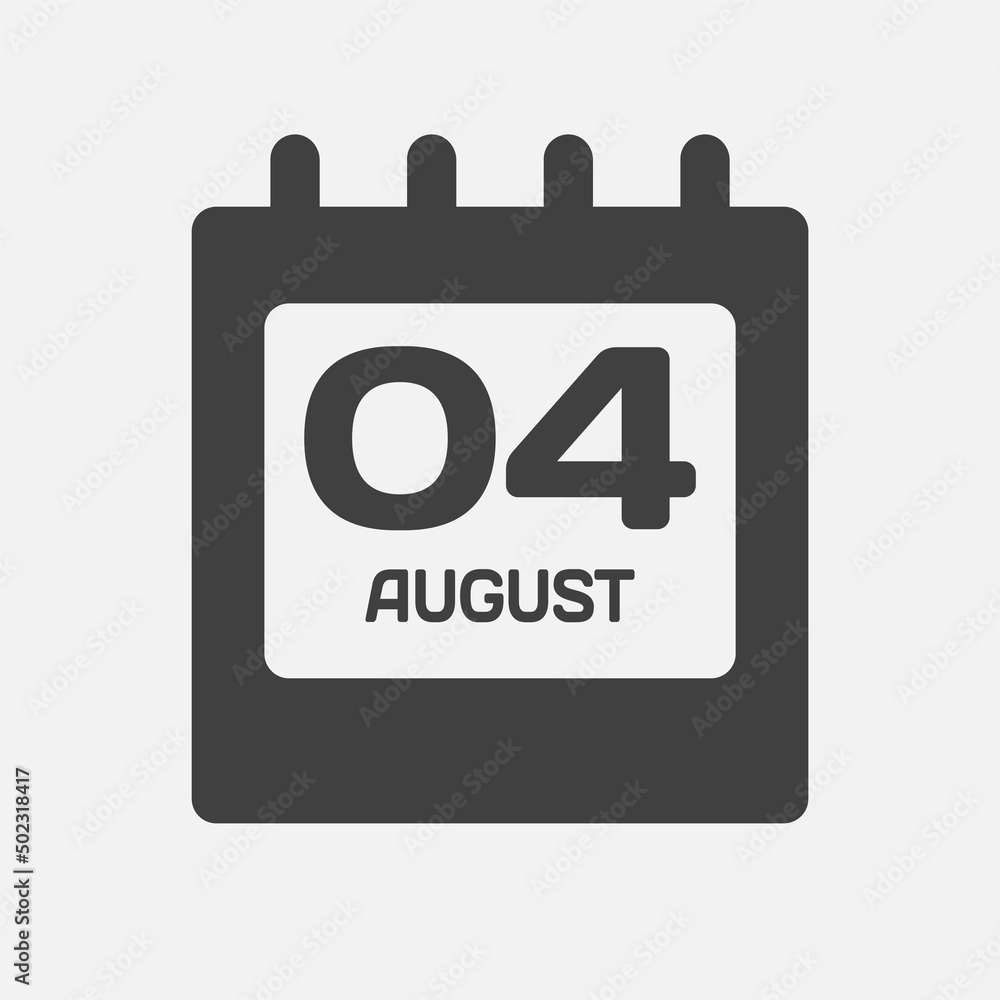 Icon day date 4 August, template calendar page Icon day date 4 August, template calendar page