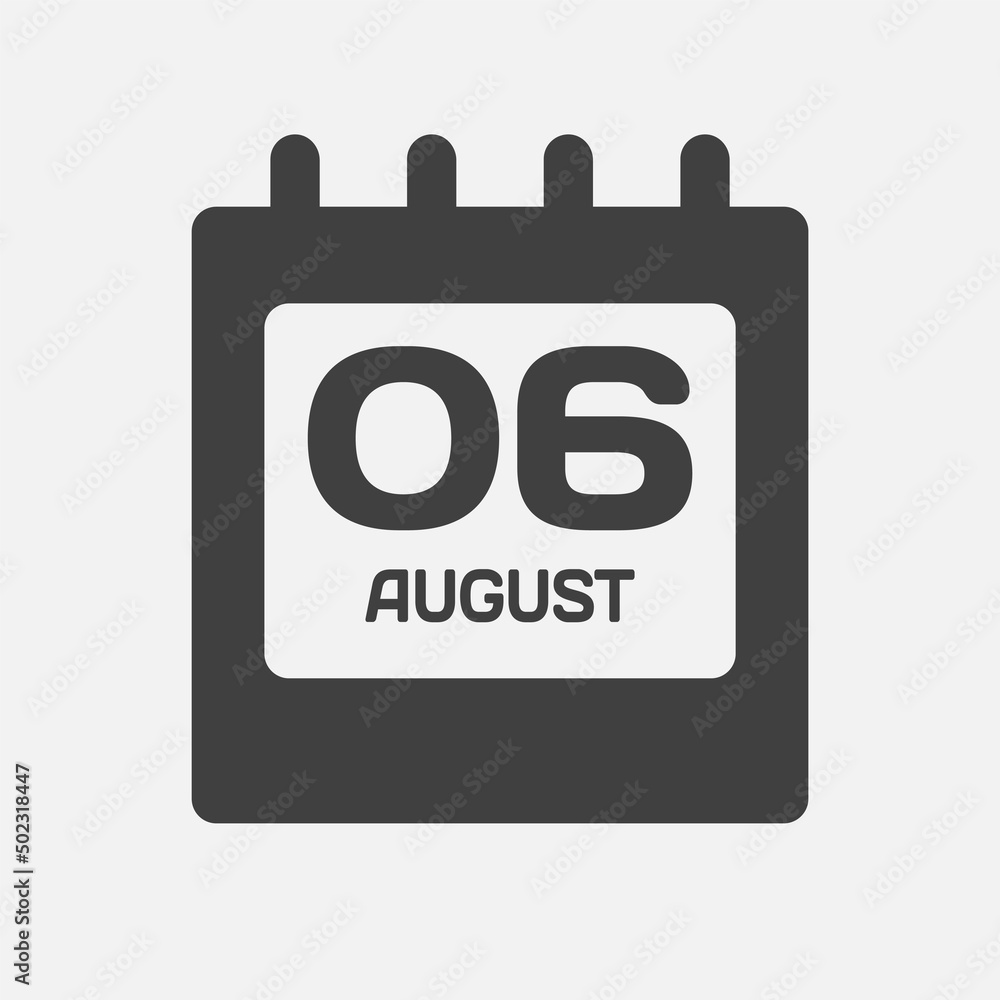 Icon day date 6 August, template calendar page Icon day date 6 August, template calendar page