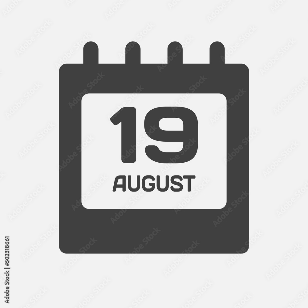 Icon day date 19 August, template calendar page Icon day date 19 August, template calendar page