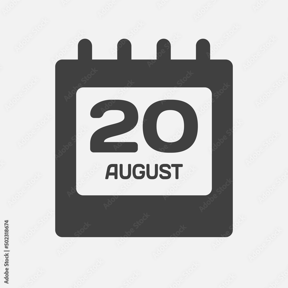 Icon day date 20 August, template calendar page Icon day date 20 August, template calendar page