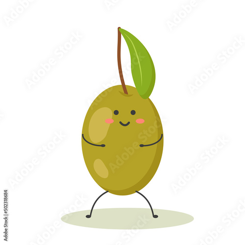 a cheerful cute green olive in the style of kawaii