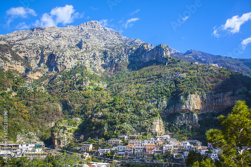 Beautiful panorama of Positano city at Amalfi Coast in Italy 