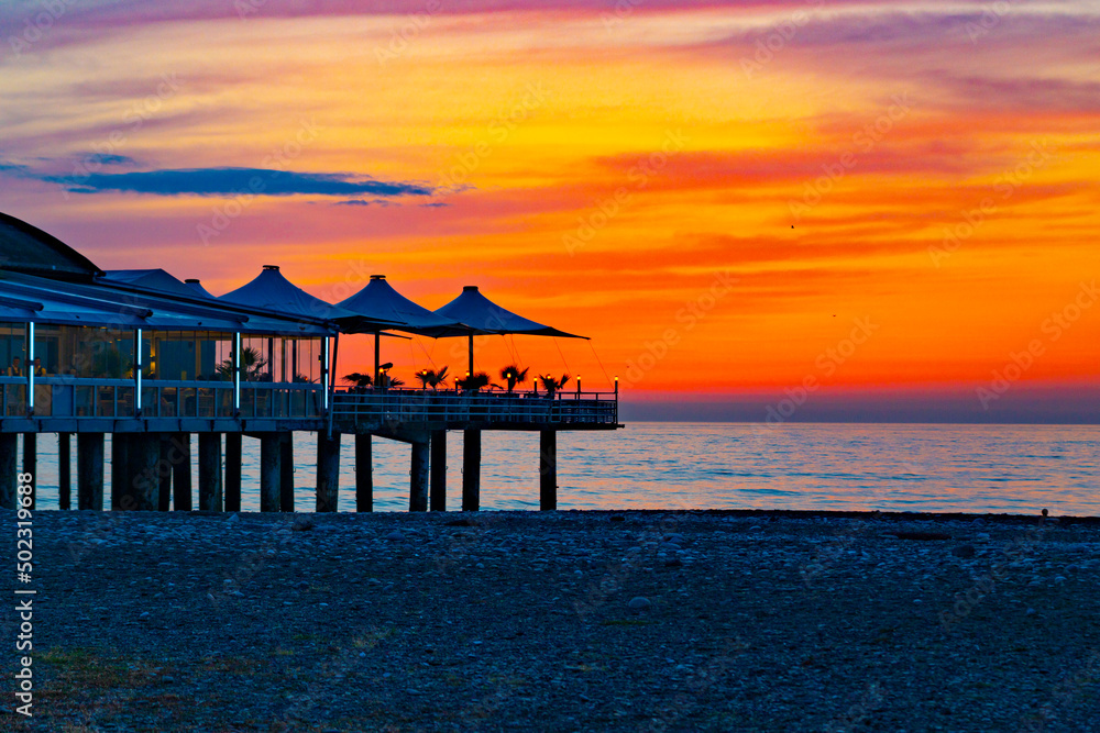 Beautiful sunset on the sea in Batumi