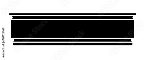 Black color molding plastic styrofoam or wood baseboard simple icon isolated on white background. Architectural skirting elements for interior wall and floor design. Vector flat design illustration.