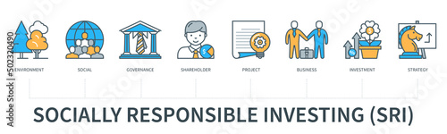 Socially responsible investing infographics in minimal flat line style