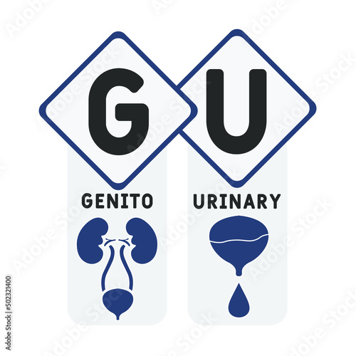 GU - Genitourinary acronym. medical concept background.  vector illustration concept with keywords and icons. lettering illustration with icons for web banner, flyer, landing 
