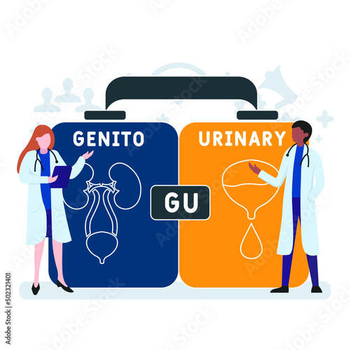 GU - Genitourinary acronym. medical concept background.  vector illustration concept with keywords and icons. lettering illustration with icons for web banner, flyer, landing 