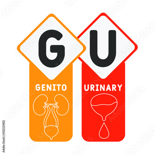 GU - Genitourinary acronym. medical concept background.  vector illustration concept with keywords and icons. lettering illustration with icons for web banner, flyer, landing 