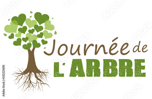 Journée de l'arbre, logo arbre avec racines et cœurs, protéger notre terre, notre planète