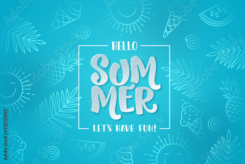 Summer vector background design. Summer hello greeting text in blue abstract space for tropical season. Vector illustration.
