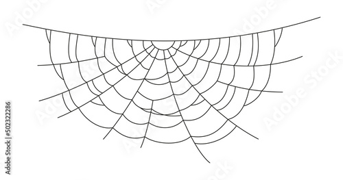 Scary spider web. Black cobweb silhouette isolated on white background. Doodle spideweb. Hand drawn cob web for Halloween party. Vector illustration.