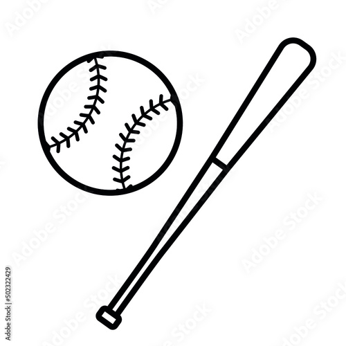 Baseball bat and ball line concept. Symbols of sport game Baseball symbols. Vector illustration  