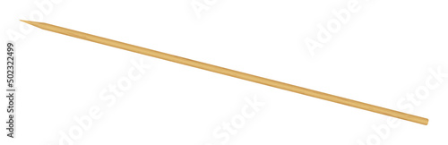 Wooden skewer with pointed tip. Disposable bamboo thin long skewer. Chopstick. Chinese food stick. Wooden toothpick. Isolated realistic vector illustration on white background.