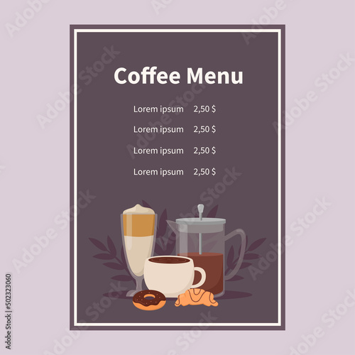 Coffee menu Vector illustration for coffee shops and cafes