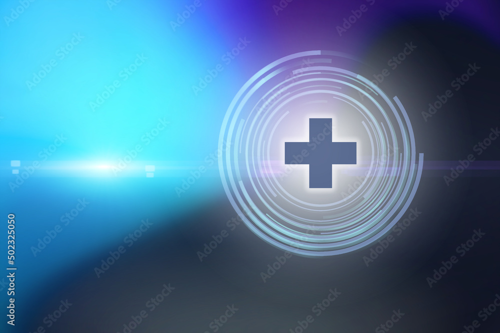 Fototapeta premium Abstrakter Hintergrund mit einem medizinischen Kreuz und virtuellen Kreisen