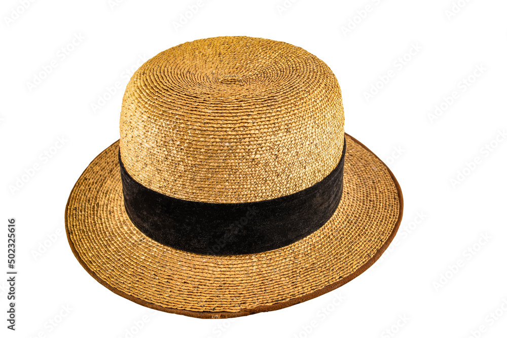 Yellow straw hat on white background side view. Yellow straw hat on white background side view.