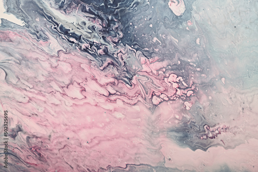 Naklejka premium Fluid Art. Grey and pink abstract wave swirls. Marble effect background or texture