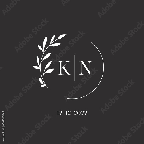 Letter KN wedding monogram logo design template
