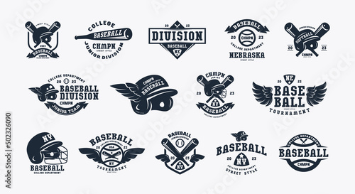 Badges set of softball and baseball tournament