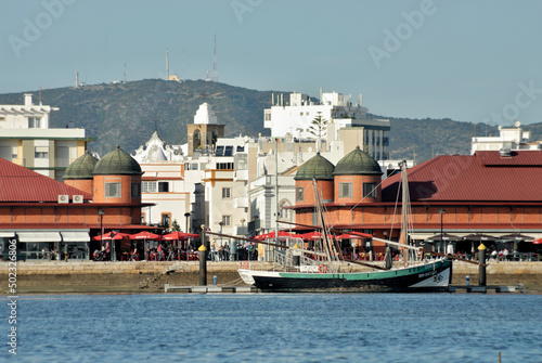 Olhao panoramic view with traditional market hall, Algarve - Portugal 