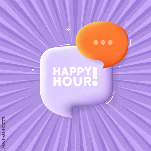 Happy hour. Speech bubble with Happy hour text. 3d illustration. Pop art style. Vector line icon for Business and Advertising