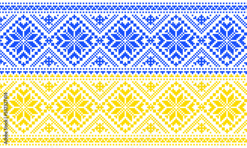 Ukrainian embroidered ornament in the national colors of the flag of Ukraine
