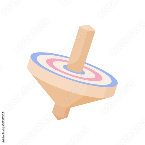 Spinning light brown wooden whirligig isolated on white background