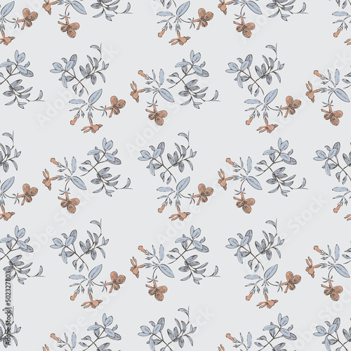 Hand draw bloom wildflowers. Cute floral abstract background seamless pattern.Botanical flowers wallpaper. Vector illustration graphic design fashion, textile, wrapping,print. Trendy grey pastel color