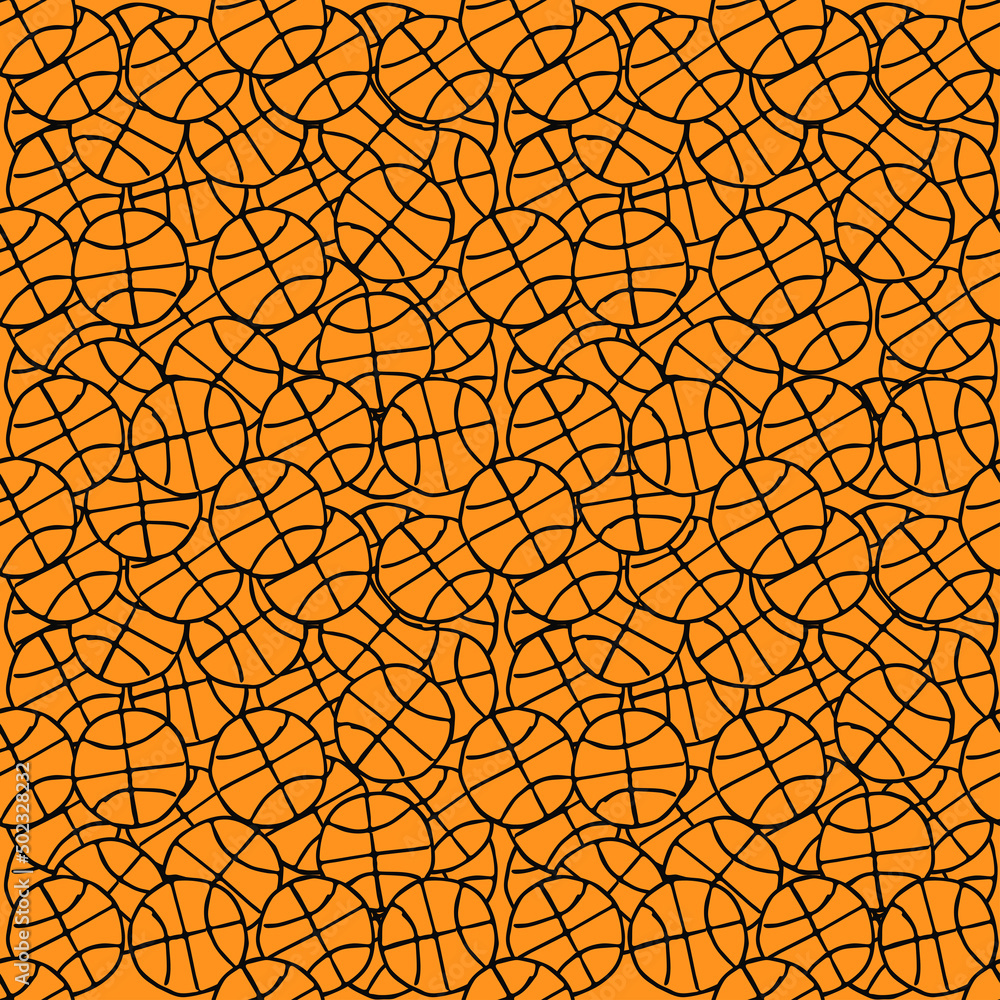 seamless doodle pattern with basketball ball. vector illustration with basketball ball on orange background