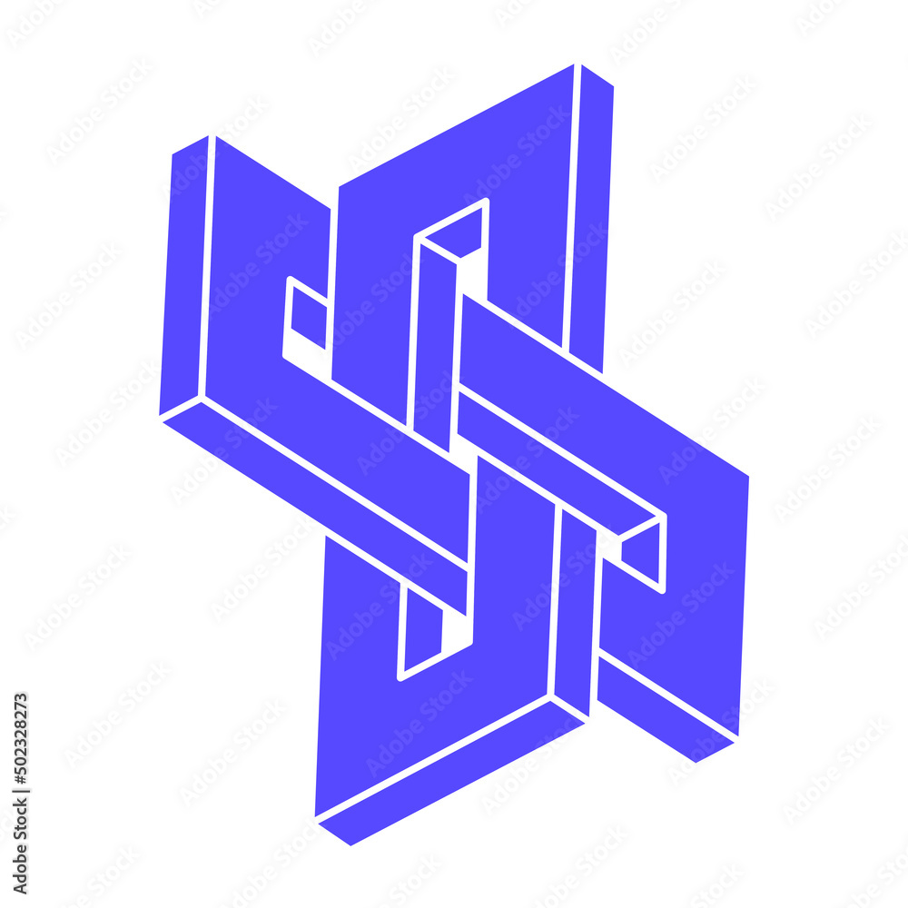 Illusion shapes. 3d geometry. Optical illusion figure. Sacred geometry. Logo.